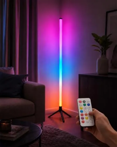Lámpara de Pie LED RGBIC 110cm para Salón con Mando a Distancia & App | Lámpara de Pie Regulable 16 Millones de Colores, Modos Música y DIY, Luz Decorativa para Dormitorio, Gaming y Salón