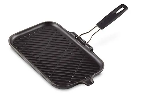 LE CREUSET Parrilla rectangular con mango de silicona de hierro fundido, 36 x 20 cm, Apto para todas las fuentes de calor, incluso inducción, Negro Mate, 20049000000400