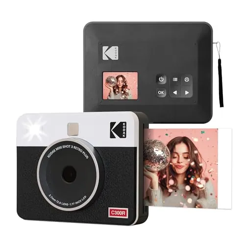 KODAK Mini Shot 3 Retro 4PASS 2-en-1 Cámara Instantánea e Impresora Fotográfica (7,6x7,6cm) + 8 Hojas, Blanco