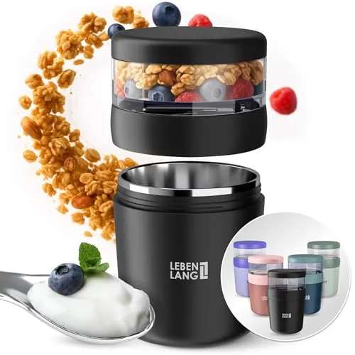 LEBENLANG Vaso Yogures & cereales para llevar con cuchara - 650ml