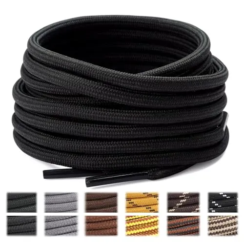 Stepace Cordones Redondos para Botas [2 pares] Cordones Duraderos para Botas de Senderismo y Trekking Zapatos, Longitud 120-180cm Black 180(High density)