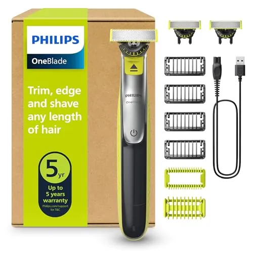 Philips OneBlade 360 Auténtico Barbero, afeitadora y recortadora eléctrica facial y corporal, 3x 360 cuchillas, 4x peine para barba incipiente (1,2,3,5mm), 1x kit corporal, QP2834/31