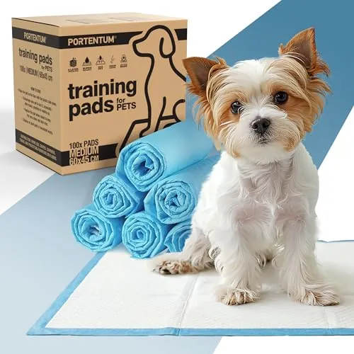PORTENTUM Empapadores Perros 60x45 cm 100 Unidades – 6 Capas absorbentes antifugas con Control de olores – Alfombrillas Desechables para Entrenamiento – Inodoro para Perros