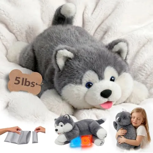 Mewaii Peluche Perro Husky Tumbado, 2,4 kg, Cojín Térmico