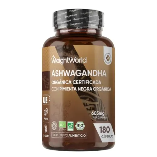 Ashwagandha Orgánica 605mg, 180 Cápsulas para 6 Meses, Con Pimienta Negra