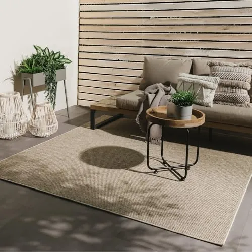 benuta Basic Alfombra Exterior Iowa - Topo 300x300 cm - Estilo Yute Boho - Resistente al Clima y UV para balcón, terraza, jardín, Cocina y Sala - Duradera y Robusta - También Apta para Interiores