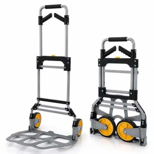 UZIRO Carretilla Plegable con Ruedas de Aluminio, con Mango Telescópico y Soporte Extra, Capacidad de 150 Kg, Plataforma Abatible y 2 Ruedas, Carretilla de Mano Plegable, Carro Transporte Plegable