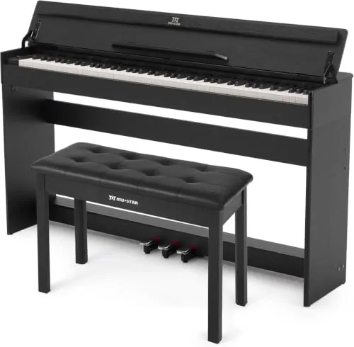 MUSTAR Piano Digital de 88 Teclas y Taburete de Piano, 3 Pedales, Negro