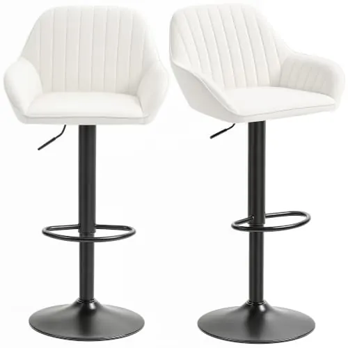 HOMCOM Juego de 2 Taburetes de Bar Giratorios Respaldo Crema