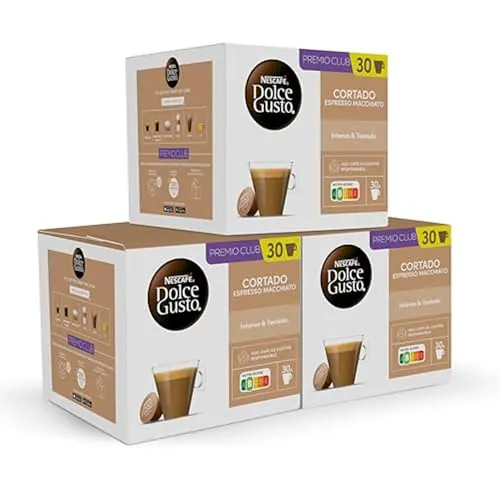 NESCAFÉ Dolce Gusto Cortado - Cápsulas de Café, 90 Cápsulas (3 x 30) - Notas a almendra tostada - Originales para cafeteras Dolce Gusto
