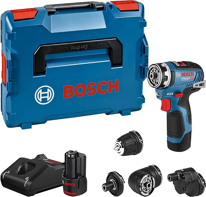 Bosch Professional 12V System atornillador a batería GSR 12V-35 FC - FlexiClick System (incl. 2 baterías 3.0Ah, cargador rápido GAL 12V-40, 4 adaptadores, L-BOXX)