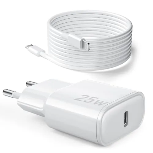 Cargador Carga Rápida para iPhone 14 13 12 11 [Pro/Plus/Pro MAX] - 25W Cargador USB C y Cable Lightning de 1M