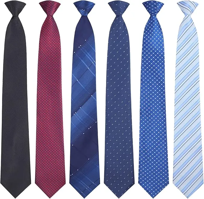 Janmercy 6 piezas de corbata de clip para hombre, corbatas preatadas, corbatas a rayas, con lunares a cuadros, para uniforme escolar de oficina, 20 pulgadas