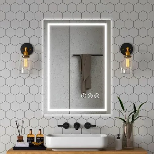 Simusi 50x70cm LED Espejo Baño con luz de Pared, 3 Colores Luz, Antivaho | Espejo de baño impermeable, montaje horizontal y vertical, luz 3 colores ajustable, cristal templado resistente