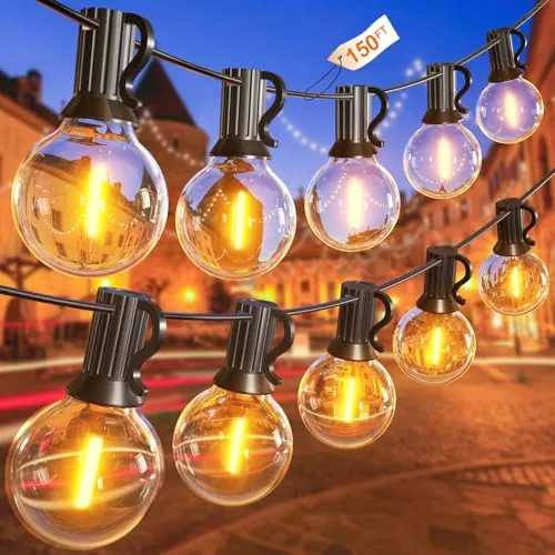 GLUROO Guirnalda Luces Exterior 45M, Guirnaldas Luminosas Exterior Impermeable con 75+2 Bombillas LED Inastillables, Blanco Cálido 2500K G40 Cadena de Luces para Jardín