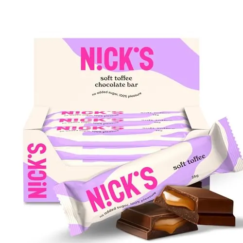 NICKS Soft Toffee Barritas Keto Chocolate Caramelo 110 Calorías, 3,5 Carbohidratos Netos Sin Azúcar Añadido Low Carb Dulces Chocolatinas Sin Gluten (15x28g)