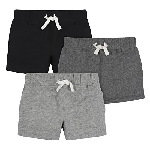 Gerber - Pantalones cortos de punto, 3 unidades, gris/negro/jaspeado oscuro, de 6 a 9 meses