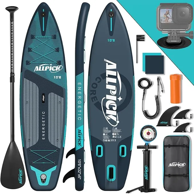 ALLPICK Tabla Paddle Surf Hinchable, Stand Up Paddle Board Sup, Tabla Padel Surf 320 cm, Soporte Universal para Cámara, Paleta Ajustable, Principiantes y Avanzados, 200 kg