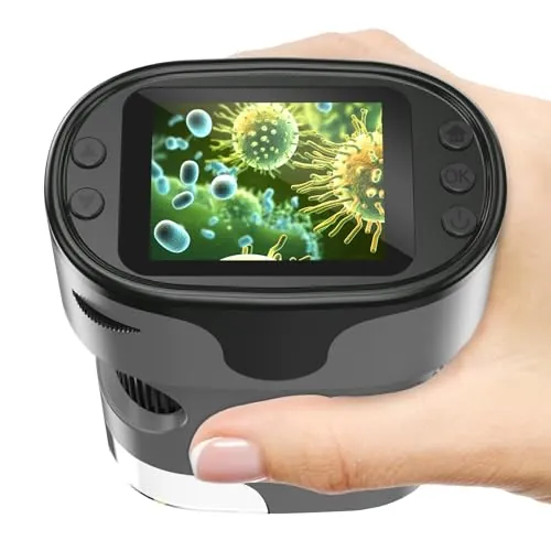 Microscopio de Mano 1000X para niños, 4K, Pantalla de 2 Pulgadas, Recargable, Mini microscopios Digitales de Bolsillo con Kit de Diapositivas, Regalo Edu portátil, para niños y Estudiantes