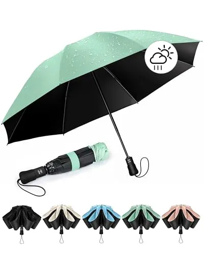 Chakipee Paraguas plegable Antiviento mujer - Paraguas invertido resistente al viento, Paraguas de viaje automático portátil compacto hombre, revestimiento de 210T, resistente a los rayos UV