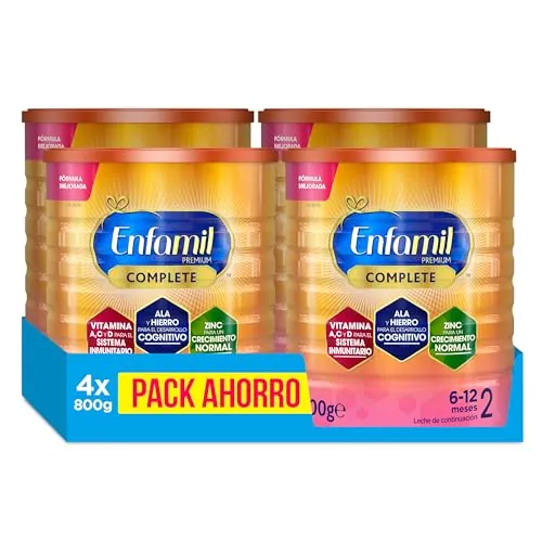 Enfamil Pack Ahorro, Enfamil Premium Complete 2, Fórmula Leche infantil de Continuacion para Lactantes Bebés de 6 a 12 meses, 4x800gr