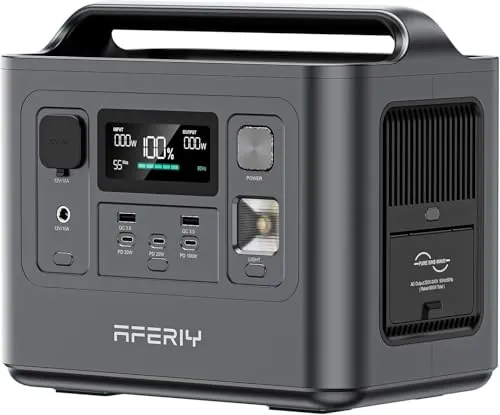 AFERIY Estación Energía Portátil, 800W Generador Electrico Solar, （Envío en 3 días）512Wh Batería LiFePO4 Carga Rápida En 1 Hora Sai Generador Solar Para Acampadas Al Aire Libre Autocaravanas