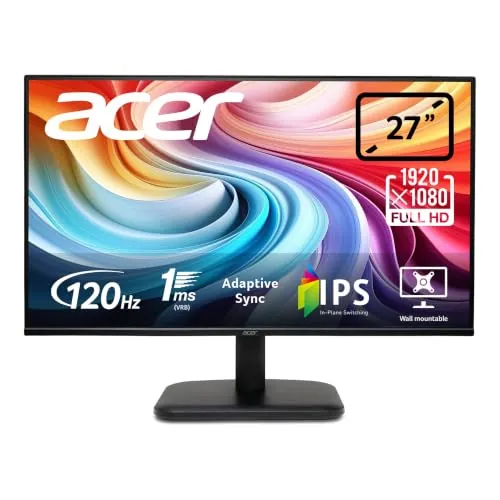 Acer EK271GBIF, Monitor 27" Full HD 120 Hz (1920x1080, 16:9, 250 Nits, Tiempo de Respuesta 1 m/s (VRB), 1xVGA/1xHDMI 1.4) , Monitor PC, Color Negro