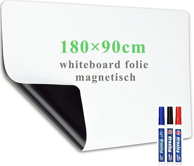 Rollo Pizarra Blanca Magnética, 90x180cm Papel Pizarra Adhesiva Pared, incluye Rotuladores y Borrador Magnetica, Para Escribir en Superficies Lisas en la Escuelas, Oficinas