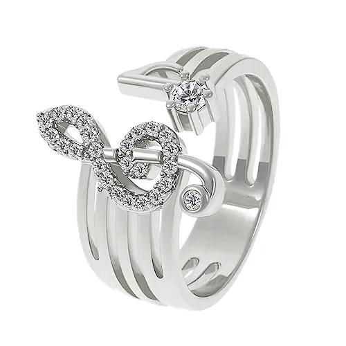IMINI Anillos abiertos de circonita cúbica con nota musical, delicada declaración de clave de sol para mujeres, niñas, niños, compromiso, boda, banda ajustable de dedo medio, joyería de cristal,