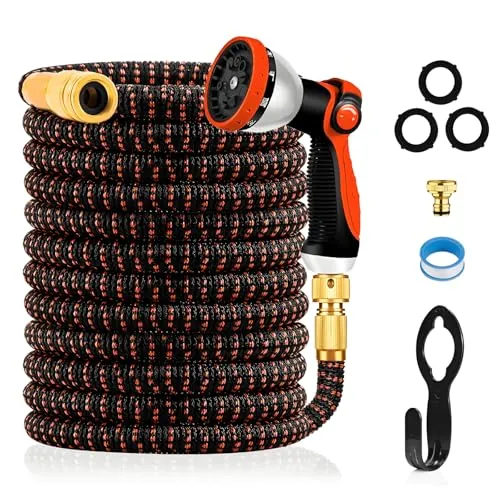 Yofidra Manguera Jardin 30M/100FT - Manguera Extensible con 10 Boquillas de Patrón de Pulverización Conector Tela 3750D Manguera de Alta Resistencia con Núcleo de Látex de 3 capas