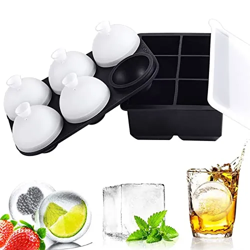 HONYAO® Cubiteras para Hielo con Tapa, 5cm Bolas Cubitos Molde Hielo Silicona Grandes Redondo Sfera, para Gelatina Vino Whisky Sin BPA