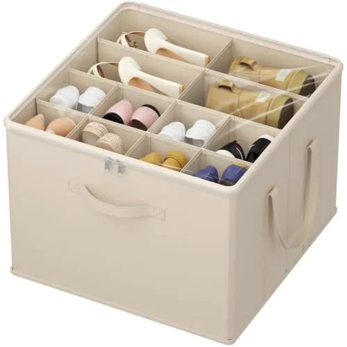 Lifewit Organizador Zapatos para Armario, Caja Almacenaje para 12-16 Pares con Tapa de PVC Transparente, Zapatero Plegable con Divisiones para Zapatillas y Botines, 43 x 43 x 31 cm, Beige