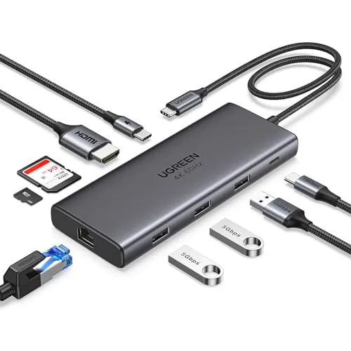 UGREEN Revodok Pro 109 Hub USB C 10Gbps 9 en 1 Docking Station Multipuerto | HDMI 4K 60Hz, 10Gbps, Ethernet Gigabit, Lector de Tarjetas SD TF, PD 100W, Compatible avec MacBook Air Neo iPhone 18 Pro Max
