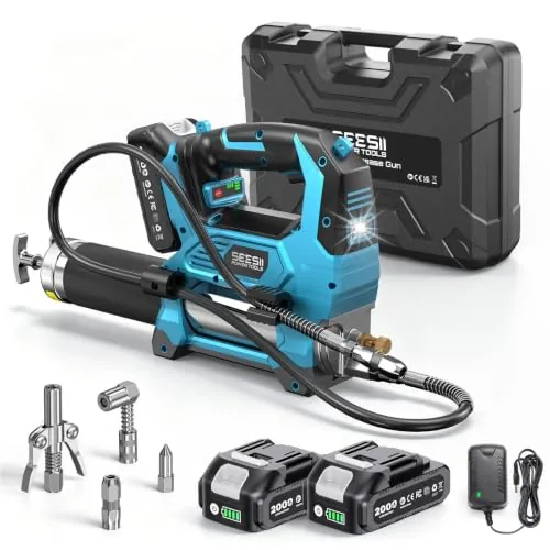 Seesii 12.000 PSI Engrasadora Batería con 2 Baterías, 3 Velocidades