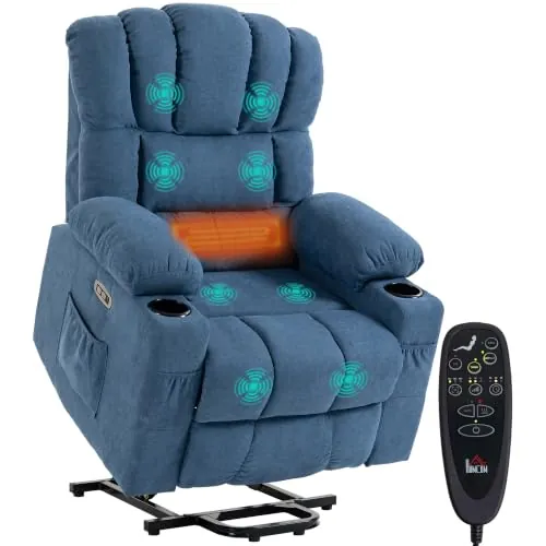 HOMCOM Sillón Relax Reclinable Eléctrico Levanta Personas con Masaje Azul