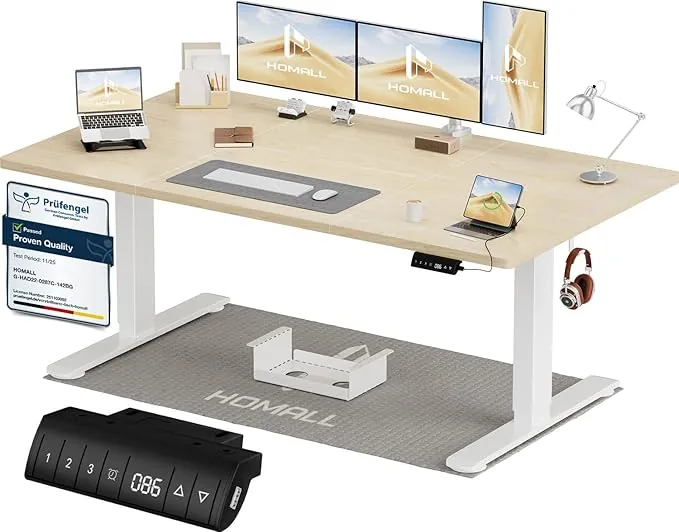 Homall 160x80 CM Escritorio Elevable Regulable en Altura，Escritorio de Pie con Tablero de Cuatro Partes, Mesa Ordenador con Función de Memoria