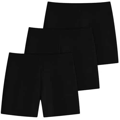 Domee Shorts Pantalones Cortos Leggings Deporte Verano Algodón Niñas 3 Pack, Negro Clásico Intenso 12-14 años (Talla del Fabricante: 160)