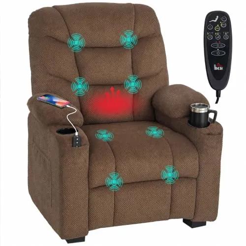 HOMCOM Sillón Relax Reclinable Eléctrico con Calor Lumbar Masaje Marrón