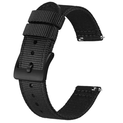 BISONSTRAP Correas de Nailon Militar, Correas de Reloj para Hombres, Liberación Rápida, Hebilla Cepillada, 20mm, Negro (Hebilla Negra)