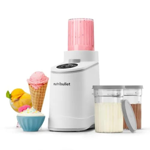 nutribullet Chill – Heladera para gelato, helados, yogur helado, smoothie bowls, sorbetes, 5 programas automáticos, máquina de helados, 3 recipientes con tapa, ideal para familias, blanco (NBD0503W)