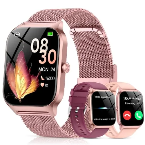 Reloj Inteligente Mujer - 3 Correas, Llamadas Bluetooth Asistente IA, Whatsapp Notificaciones, 1.85" Smartwatch Mujer con SpO2 Pulsómetro Estrés Monitor de Sueño,120+Modos Deportes para iPhone Android