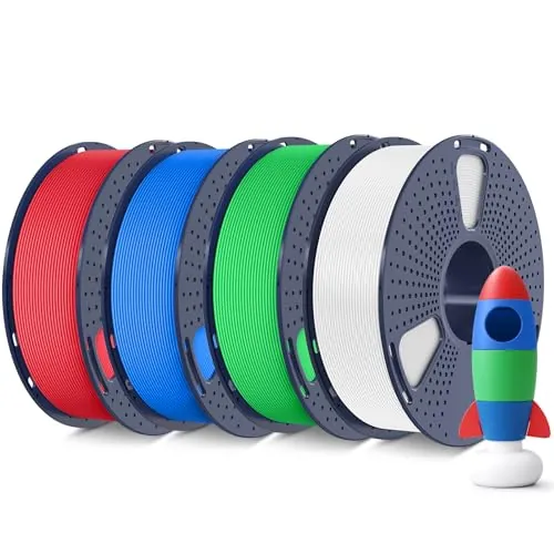 SUNLU 4KG Paquete de Filamentos PLA Mate, Filamento para Impresora 3D PLA con Acabado Mate de 1.75 mm ±0.02 mm, 1kg por Bobina, 4 Paquetes (Blanco+Verde+Azul+Rojo)