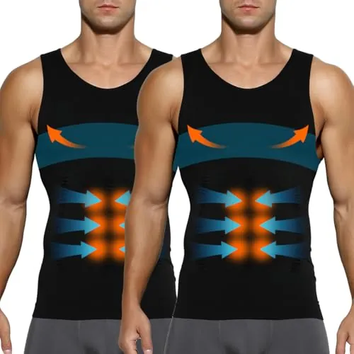Casey Kevin Faja Chaleco Hombre (Pack de 2) Camiseta Reductora Compresión Camisa de Compresión Slim para Hombres Alta Elasticidad Body Shaper Chaleco S-XXL