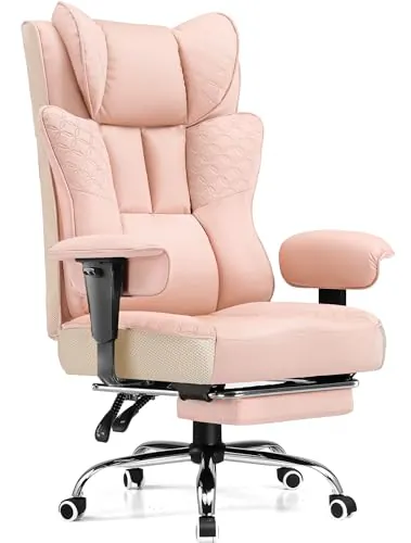 GTPLAYER Silla de oficina grande y alta de 400 libras de ancho, silla ergonómica para videojuegos con diseño de relieve de lujo con reposapiés, reposabrazos suave ajustable reclinable de 150°, soporte