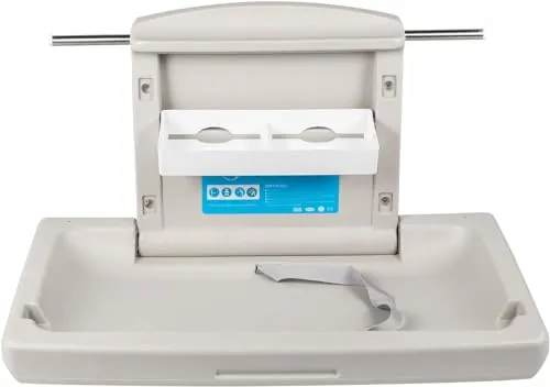 VEVOR Cambiador para Bebé 85 x 57 x 47 cm, Cambiador de Pared Plegable con Correa de Seguridad, Material de HDPE, Carga de 15 kg, Superficie Cóncava Lisa y Ancha, para Baños Públicos, Privados, Gris