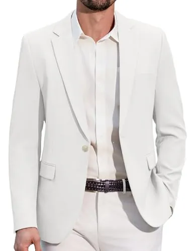 COOFANDY Hombres Blazer Sporty Casual Chaqueta 1 Botón Traje Blazer para Hombres Negocios Casual Blanco XL
