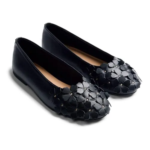 GIOSEPPO Townsend - Bailarinas de Piel con Detalle de Flores, Punta Redonda, Correa de Tobillo y Suela de Caucho Flexible, Diseño Ligero y Flexible, Color Negro, Talla 40