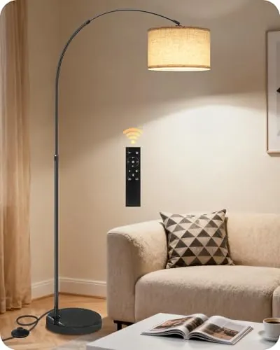 GOEBLESON Lámpara de Pie Arco de Salón, Moderna Negro Beige | Altura Ajustable 158-188cm, con Bombilla LED y Mando, Luz Direccional con Cabezal Orientable y Base Pesada, Beige