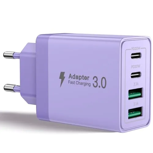 Aioneus Cargador USB C, 40W Cargador iPhone Carga Rápido 4 Puertos Enchufe USB C con Doble PD Tipo C y USB A, Movil Cargador Pared USB Múltiple Adaptador Corriente para iPhone 16 15/14/13/12, Samsung