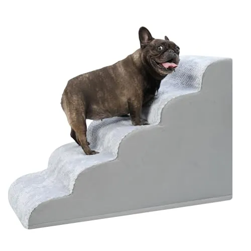 KSIIA Escalera para Perros 5 Escalones para Sofá y Cama, 40x84x57.5cm, Gris | Rampa para Perros con Base Antideslizante, Escalera para Cachorros y Mascotas Mayores con Funda Desmontable y Lavable